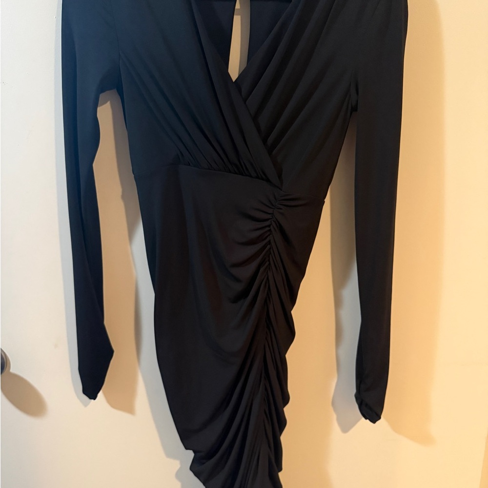 BCBGMaxAzria Black Ruched Long Sleeve Dress